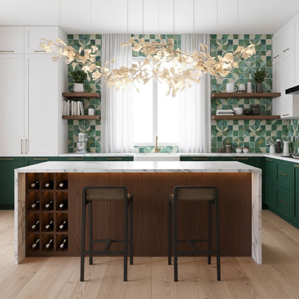 Double Layer Combination Gingko Ceramic Branch Chandelier