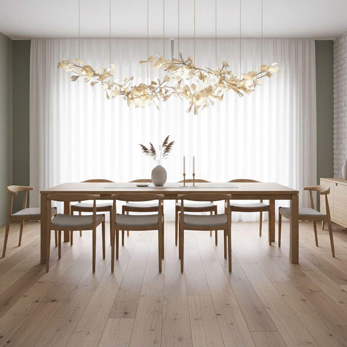 Double Layer Combination Gingko Ceramic Branch Chandelier