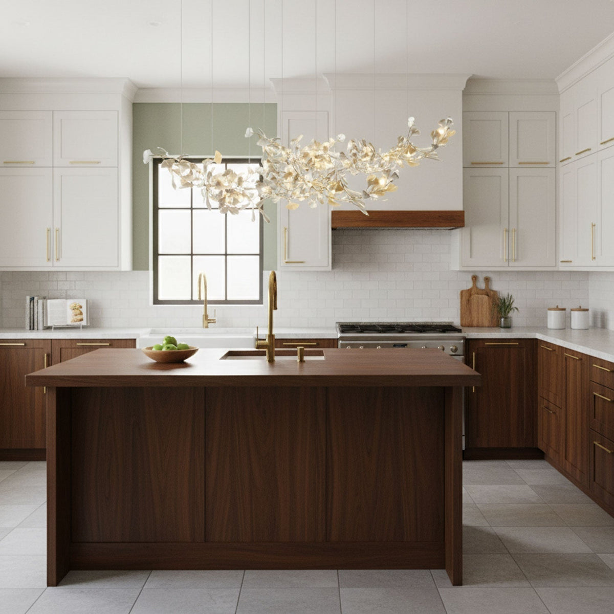 Double Layer Combination Gingko Ceramic Branch Chandelier