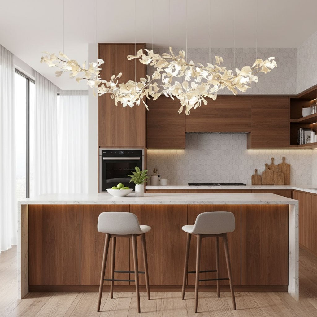 Double Layer Combination Gingko Ceramic Branch Chandelier