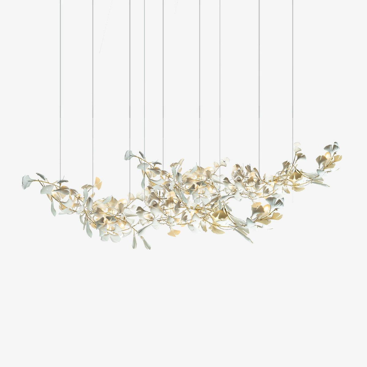 Double Layer Combination Gingko Ceramic Branch Chandelier