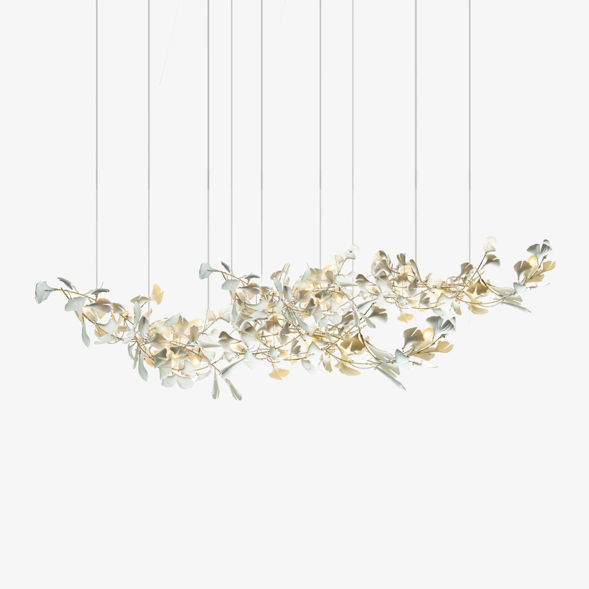 Double Layer Combination Gingko Ceramic Branch Chandelier