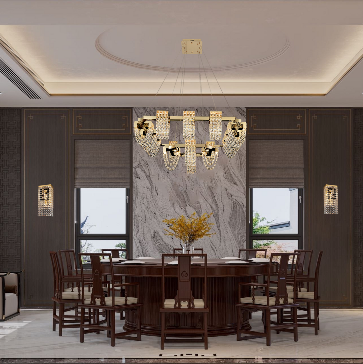 Luxury Newly Crystal Chandelier in Champagne Gold Finish with Round Tiered Design and K9 Crystal