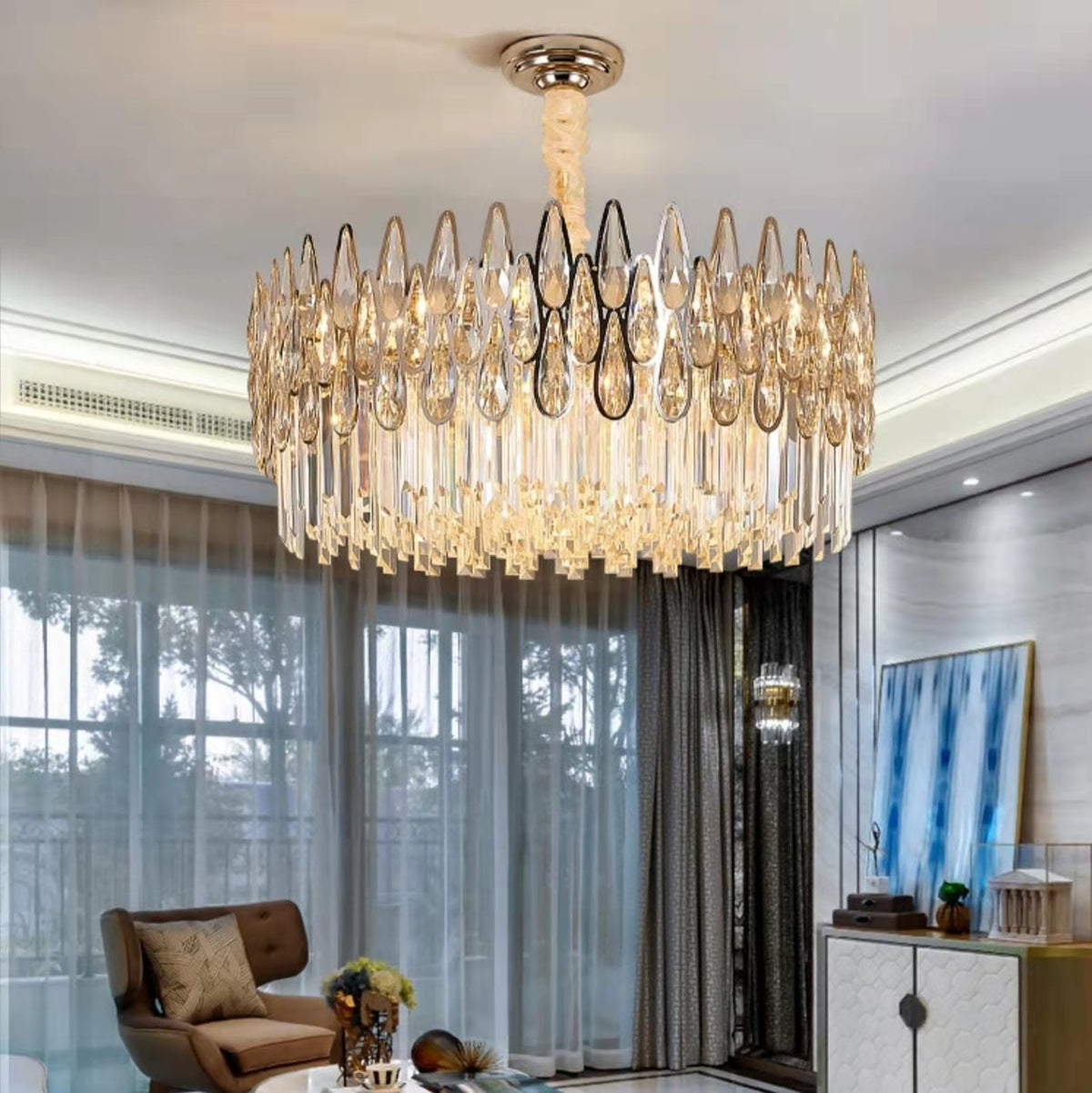 Modern Round / rectangular Raindrop Crystal Chandelier for Low-Ceiling