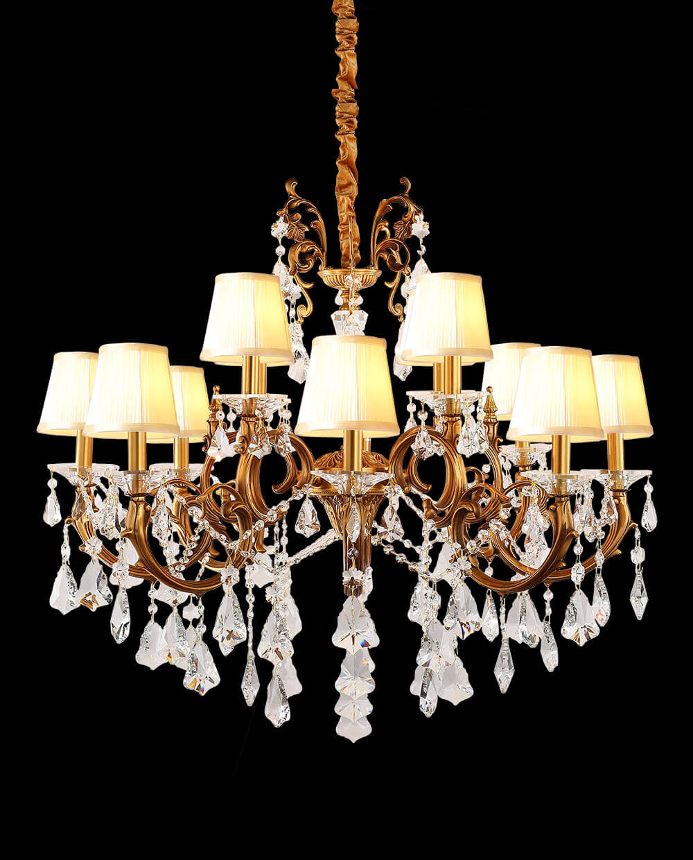37X31 Inch 12-Light Candle Style Antique Brass Crystal Chandelier – Ideal for Dining Room & Foyer High Ceilings