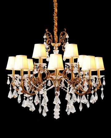 37X31 Inch 12-Light Candle Style Antique Brass Crystal Chandelier – Ideal for Dining Room & Foyer High Ceilings