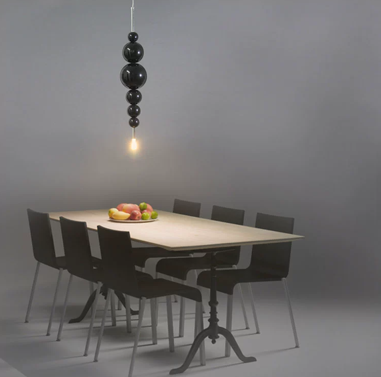 Modern Black & White Glass Ball Cluster Chandelier – Round / linear Metal Finish for Living & Dining Room