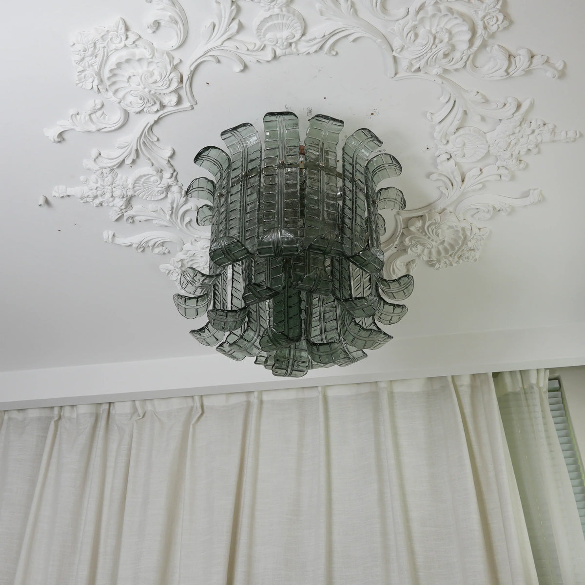 Elegant Murano Leaf Shaped Green Ceiling Lamp