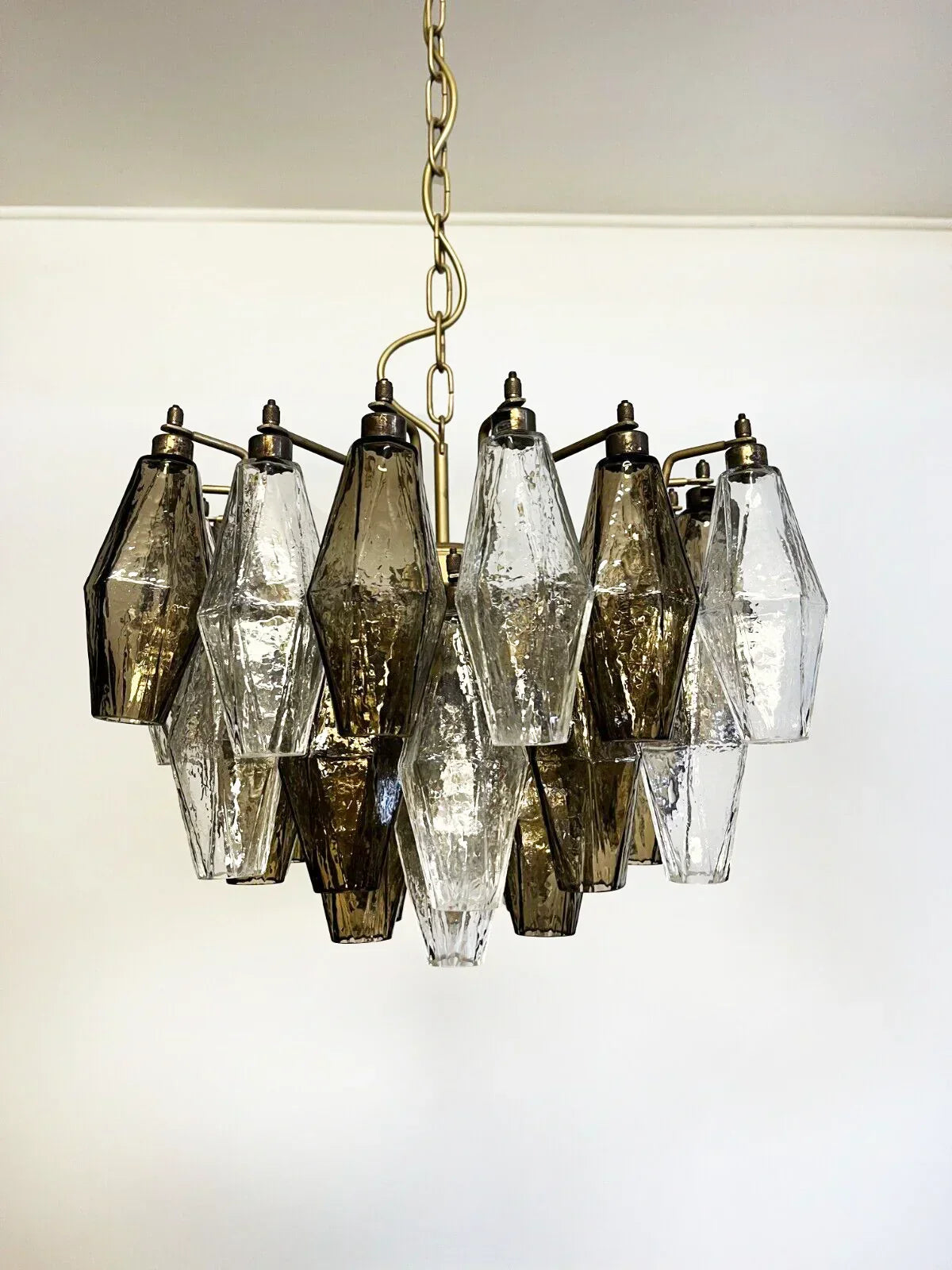 Poliedri Murano Transparent Smoked Chandelier