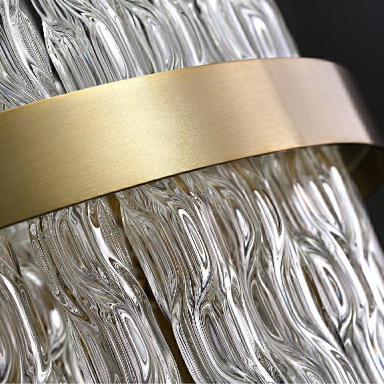 Elegant Brass Crystal Wave Tube Chandelier for Living Room Pure Copper Round Dining Table Ceiling Light / Lamp