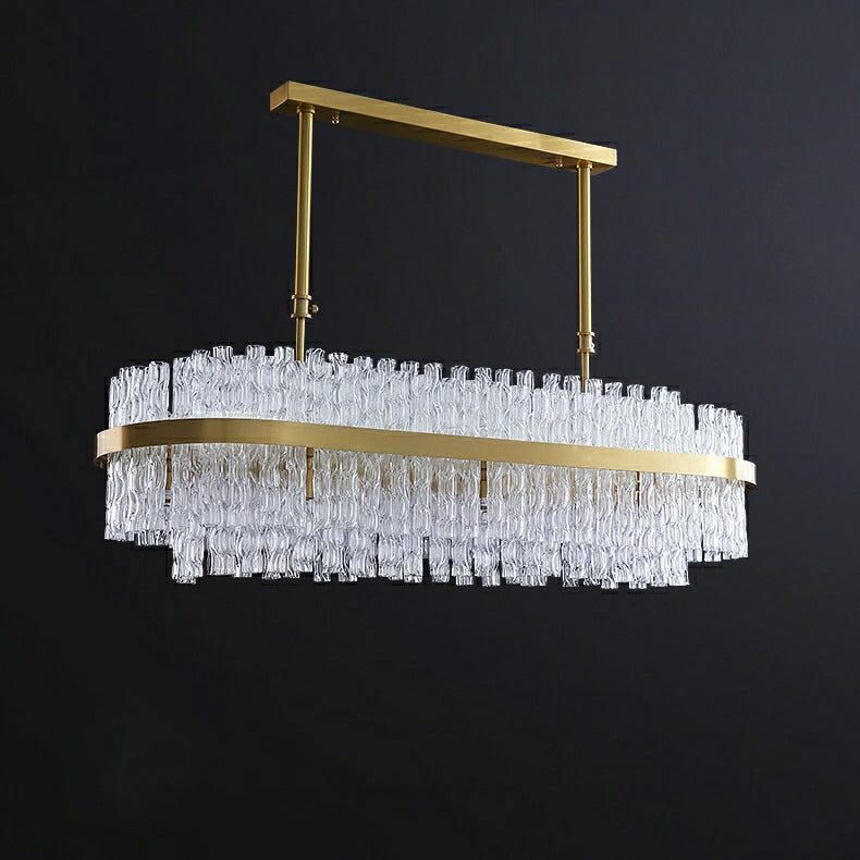 Elegant Brass Crystal Wave Tube Chandelier for Living Room Pure Copper Round Dining Table Ceiling Light / Lamp
