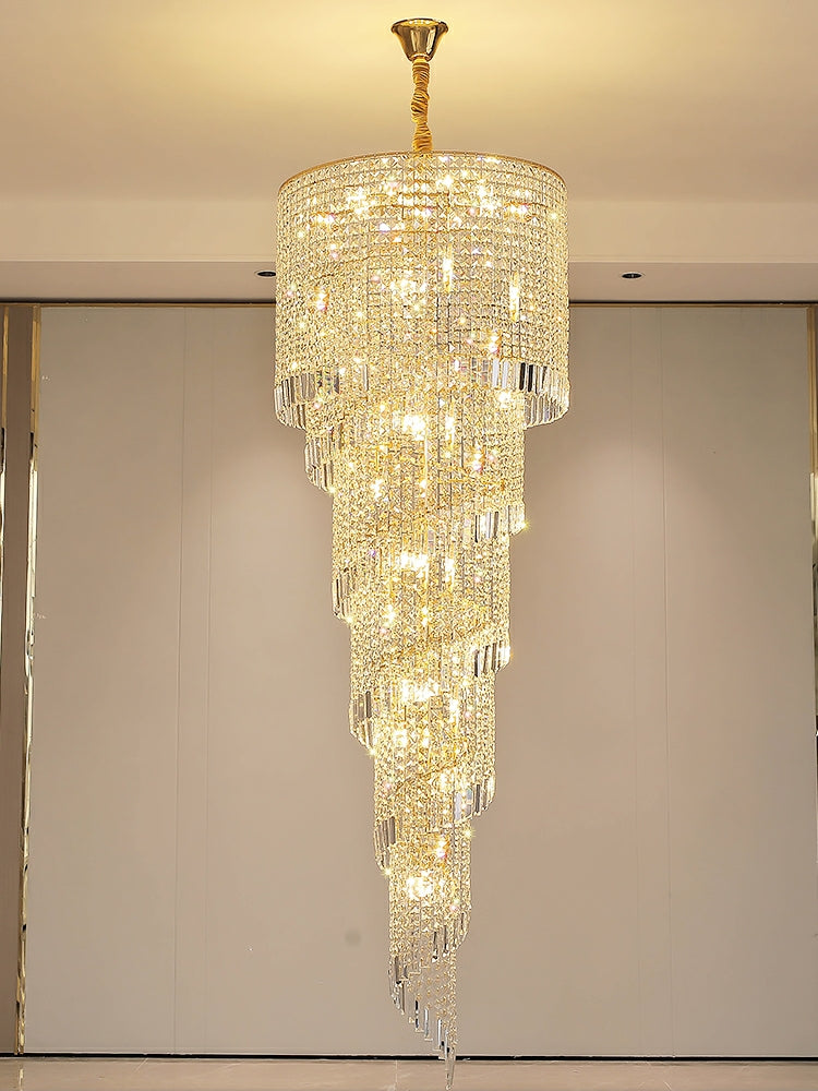 Elegant Foyer Hall Chandelier Long Crystal Ceiling Light for Living Room Entryway Staircase