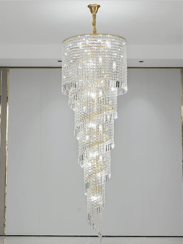 Elegant Foyer Hall Chandelier Long Crystal Ceiling Light for Living Room Entryway Staircase