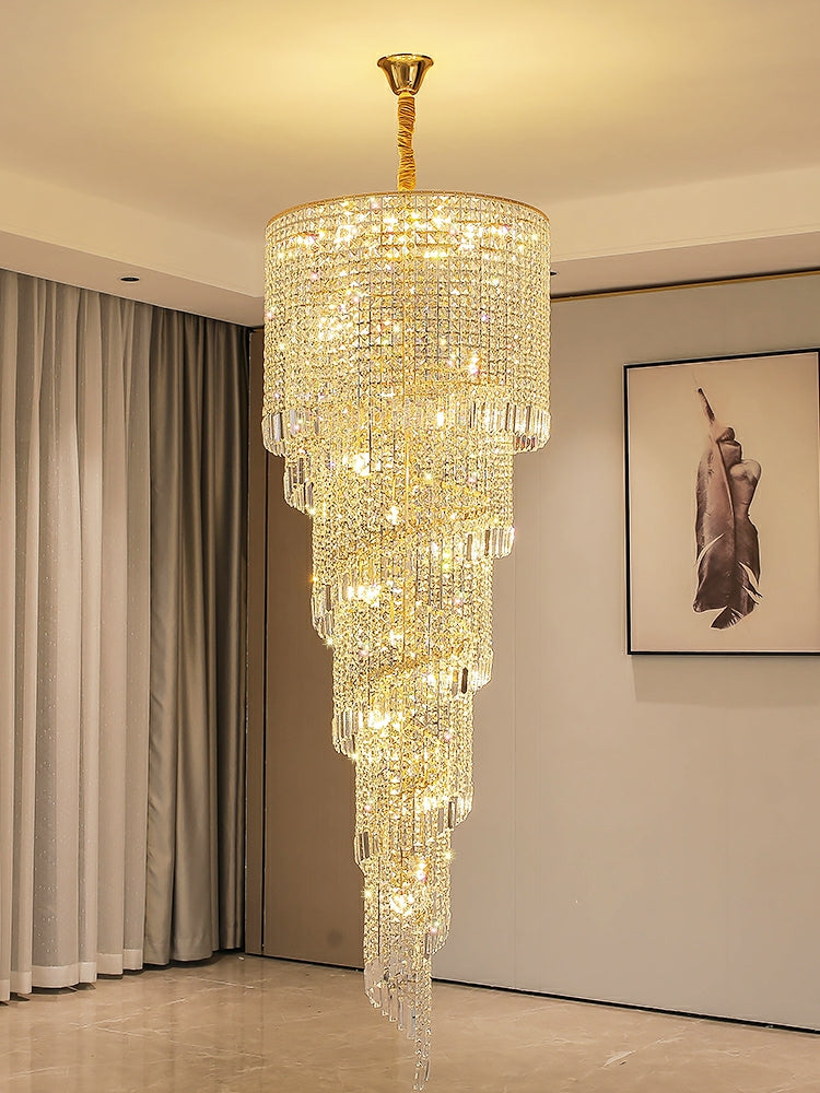 Elegant Foyer Hall Chandelier Long Crystal Ceiling Light for Living Room Entryway Staircase