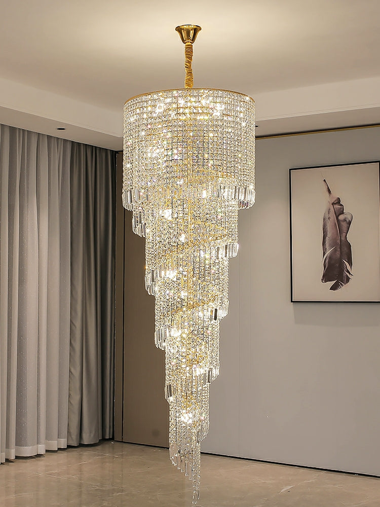 Elegant Foyer Hall Chandelier Long Crystal Ceiling Light for Living Room Entryway Staircase