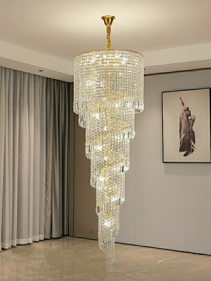 Elegant Foyer Hall Chandelier Long Crystal Ceiling Light for Living Room Entryway Staircase
