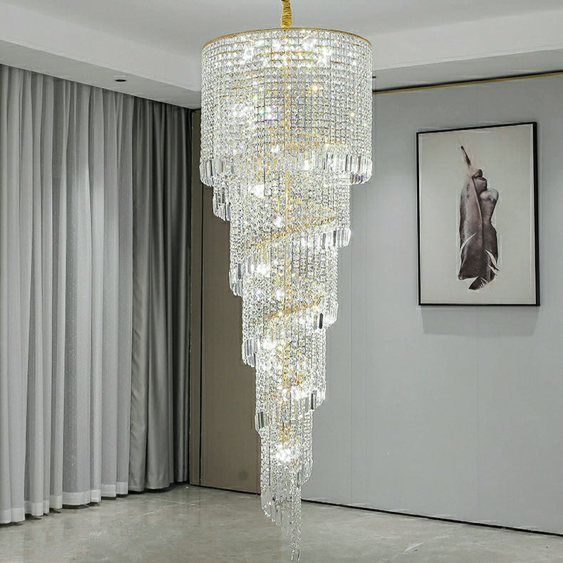 Elegant Foyer Hall Chandelier Long Crystal Ceiling Light for Living Room Entryway Staircase