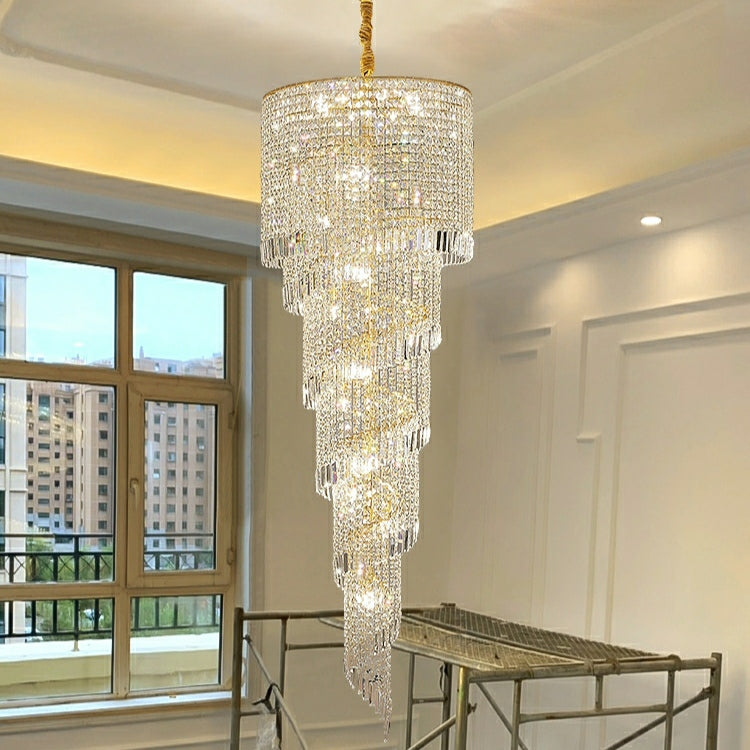 Elegant Foyer Hall Chandelier Long Crystal Ceiling Light for Living Room Entryway Staircase
