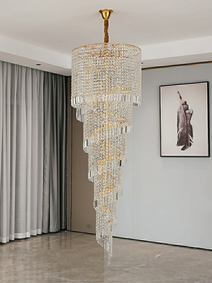 Elegant Foyer Hall Chandelier Long Crystal Ceiling Light for Living Room Entryway Staircase