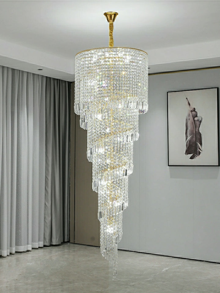 Elegant Foyer Hall Chandelier Long Crystal Ceiling Light for Living Room Entryway Staircase