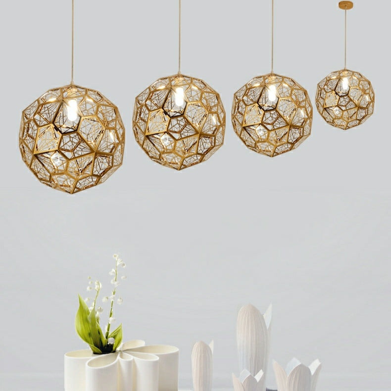 Elegant Italian Designer Single 1-Light Textured Geometric Pendant Lamp with Bulbs Diamond Ball Shaped Ceiling