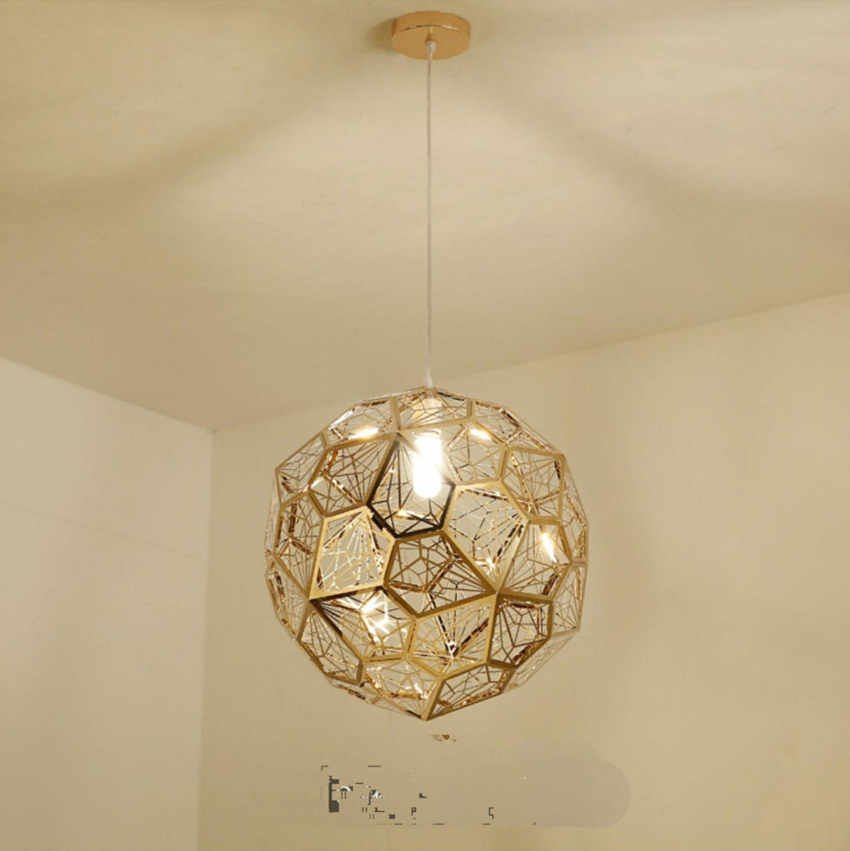 Elegant Italian Designer Single 1-Light Textured Geometric Pendant Lamp with Bulbs Diamond Ball Shaped Ceiling