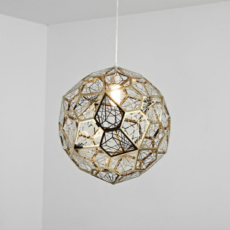 Elegant Italian Designer Single 1-Light Textured Geometric Pendant Lamp with Bulbs Diamond Ball Shaped Ceiling