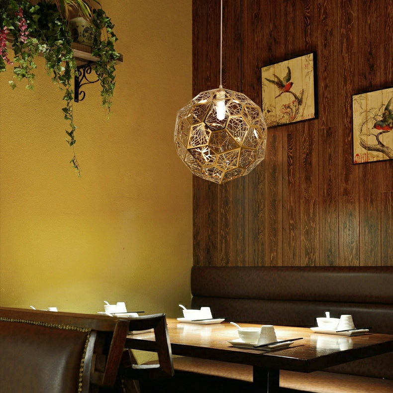 Elegant Italian Designer Single 1-Light Textured Geometric Pendant Lamp with Bulbs Diamond Ball Shaped Ceiling