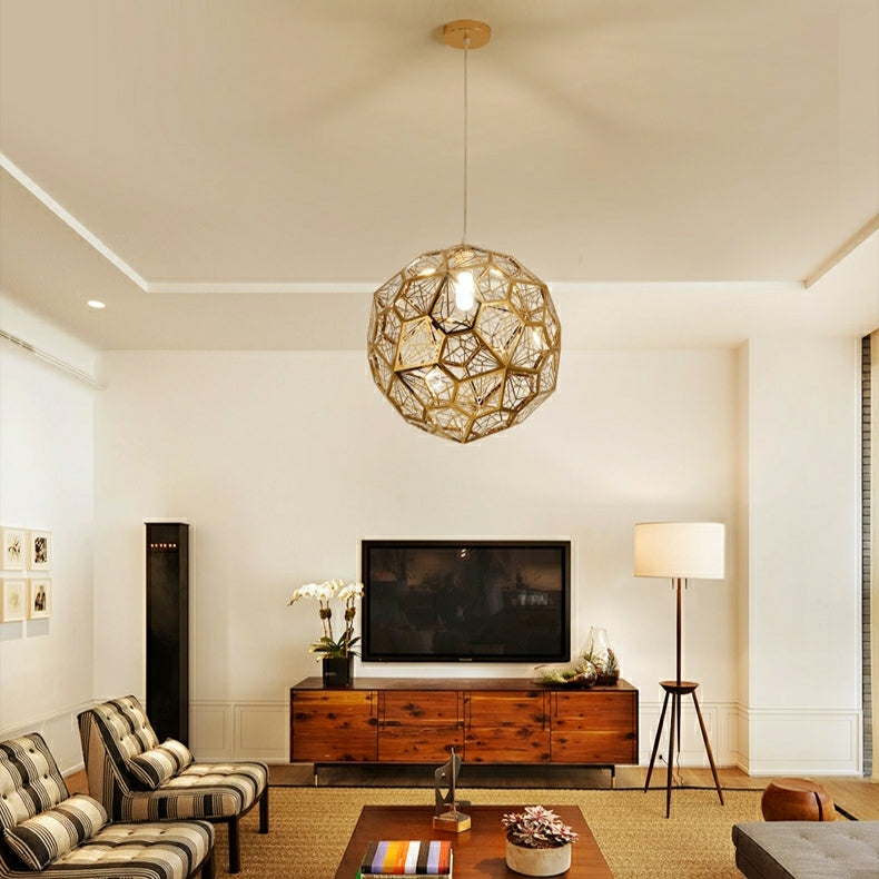 Elegant Italian Designer Single 1-Light Textured Geometric Pendant Lamp with Bulbs Diamond Ball Shaped Ceiling