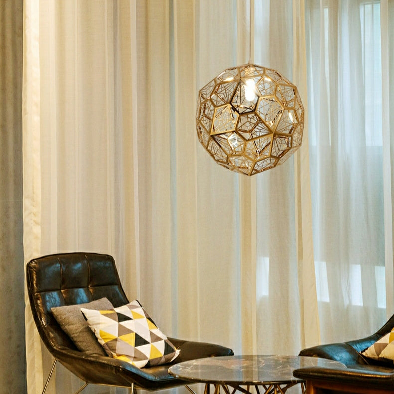 Elegant Italian Designer Single 1-Light Textured Geometric Pendant Lamp with Bulbs Diamond Ball Shaped Ceiling