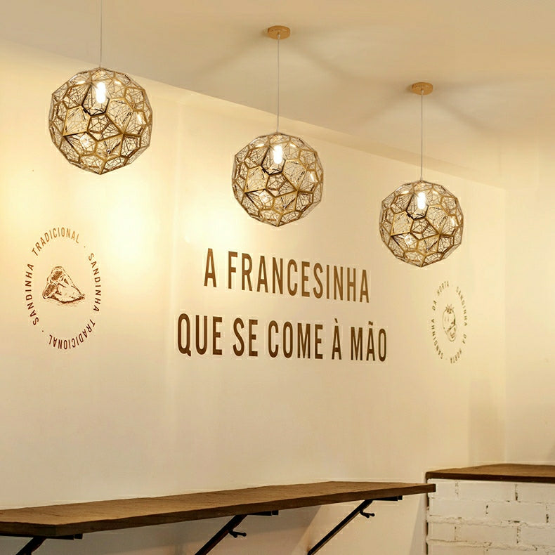 Elegant Italian Designer Single 1-Light Textured Geometric Pendant Lamp with Bulbs Diamond Ball Shaped Ceiling