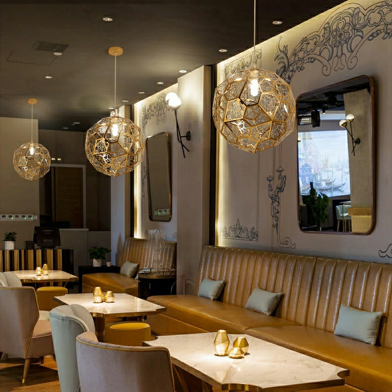 Elegant Italian Designer Single 1-Light Textured Geometric Pendant Lamp with Bulbs Diamond Ball Shaped Ceiling