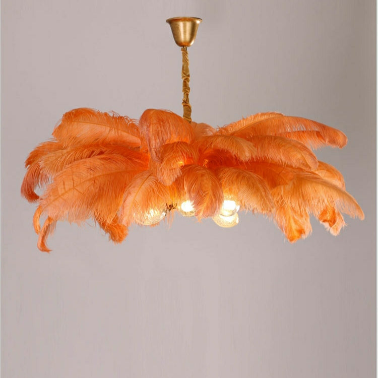 Elegant Ostrich Feather Brass Living Room Chandelier Pure Copper Ceiling Lighting for Women's Bedroom