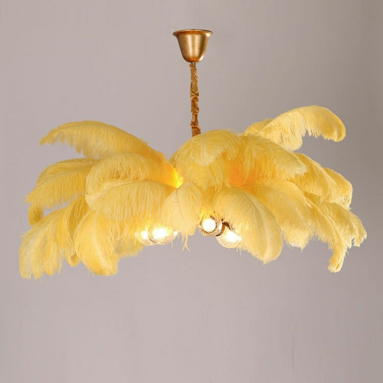 Elegant Ostrich Feather Brass Living Room Chandelier Pure Copper Ceiling Lighting for Women's Bedroom
