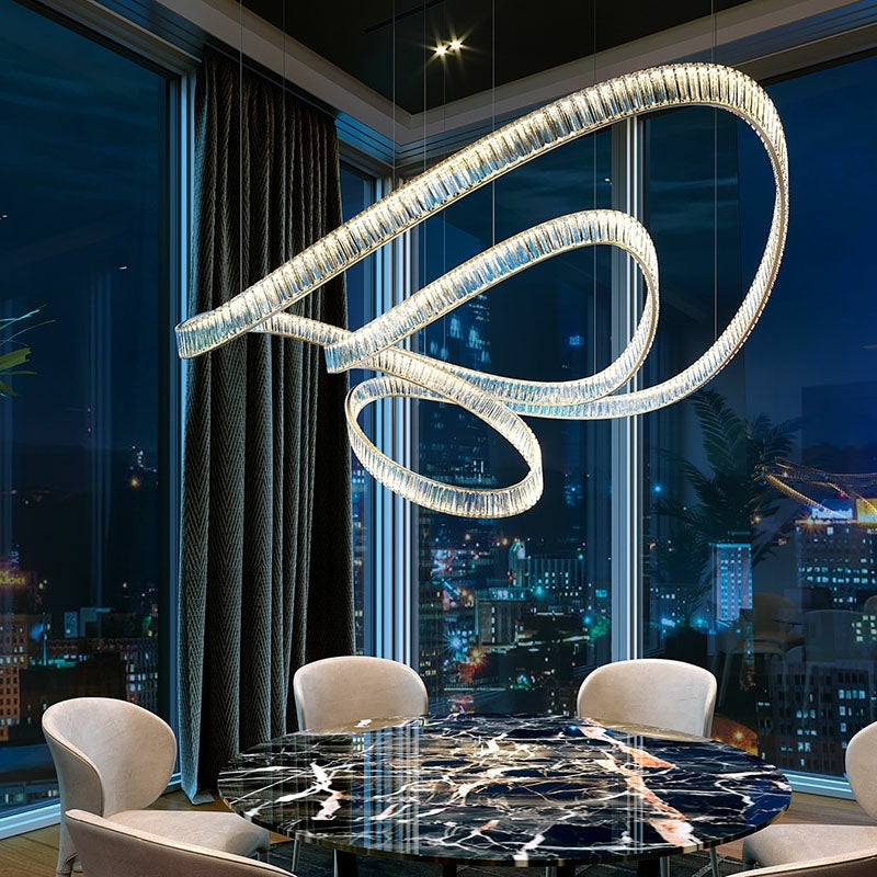 Crystal Chandelier Pendant Light with K9 Crystals and Stainless Steel Chain for Restaurant and Living Room