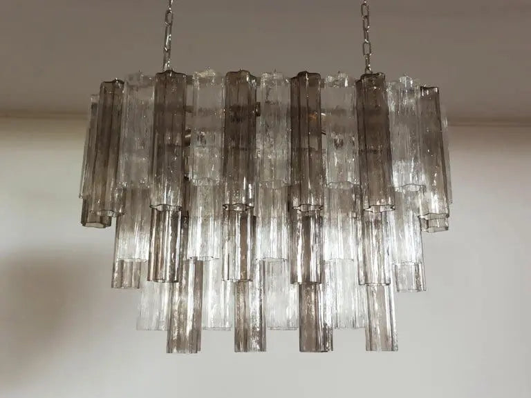 Murano Glass Chandelier – 62 Tubes – Smoked / transparent