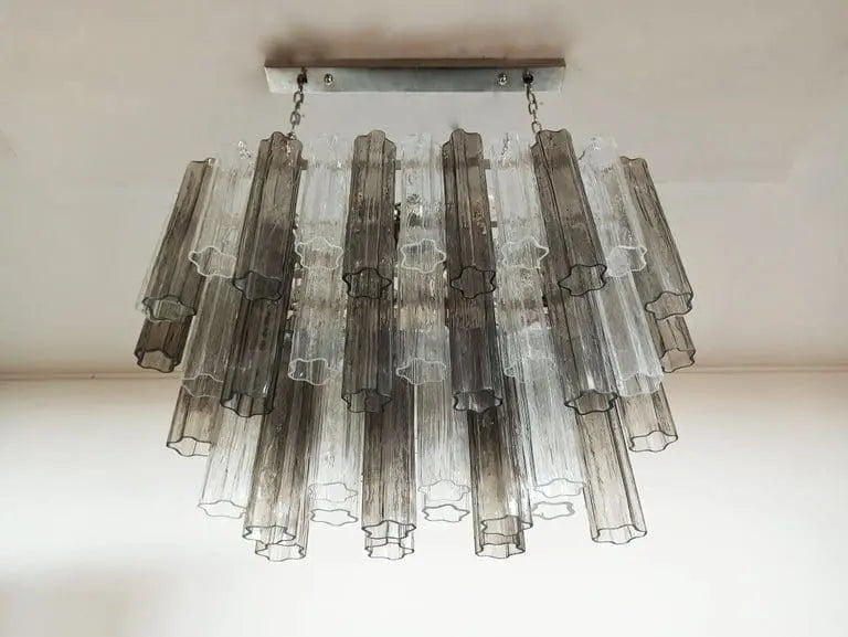 Murano Glass Chandelier – 62 Tubes – Smoked / transparent