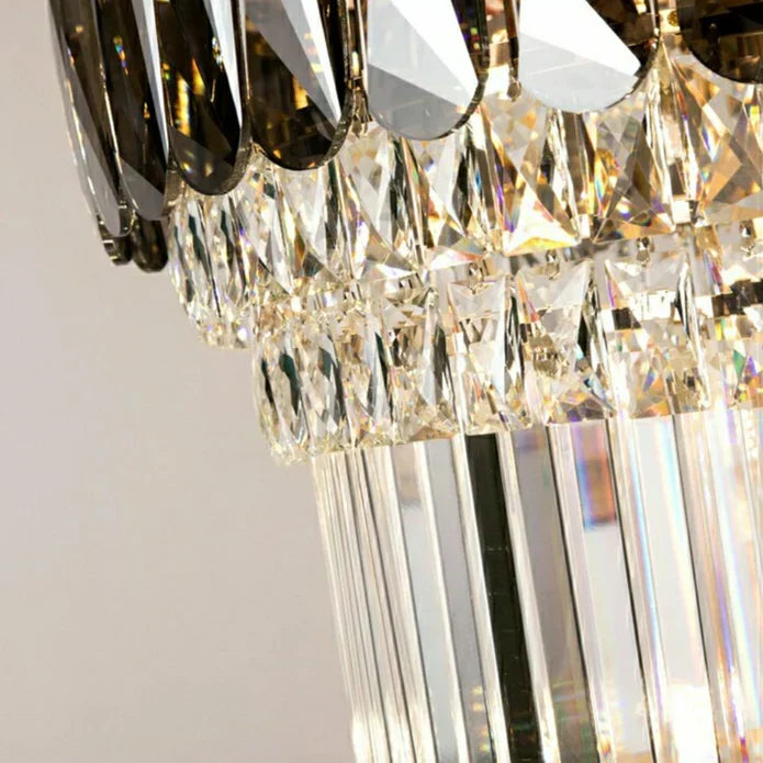 Golden Era Grand Cascade Round Chandelier with Smoky Gray & Clear K9 Crystal Finish for High Ceilings