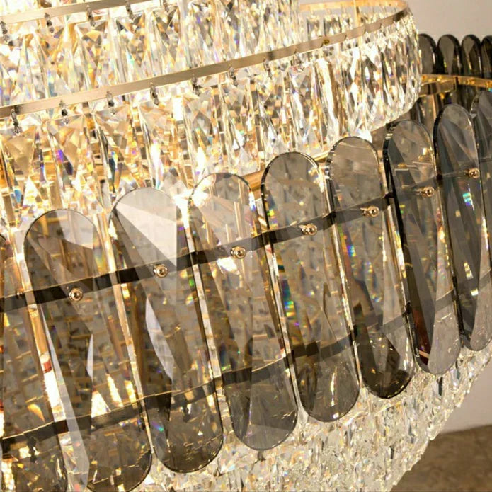 Golden Era Grand Cascade Round Chandelier with Smoky Gray & Clear K9 Crystal Finish for High Ceilings