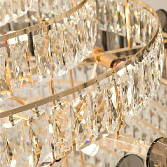 Golden Era Grand Cascade Round Chandelier with Smoky Gray & Clear K9 Crystal Finish for High Ceilings