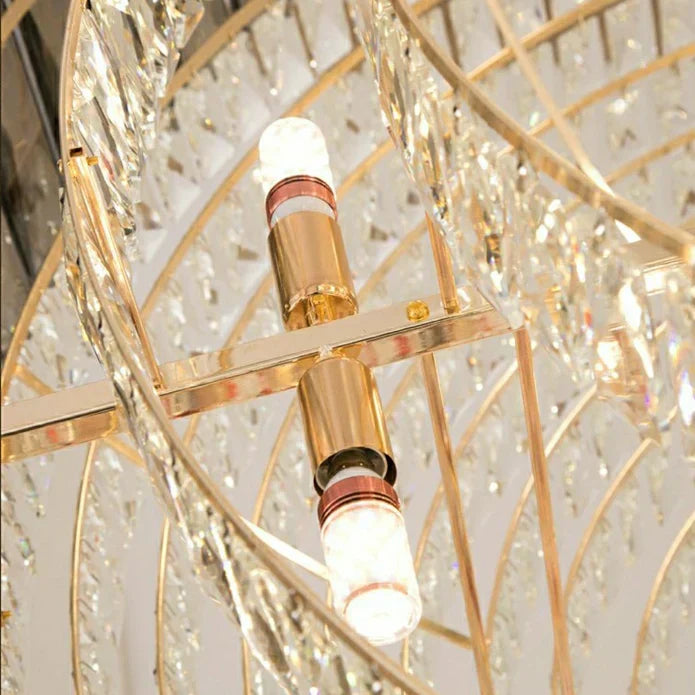 Golden Era Grand Cascade Round Chandelier with Smoky Gray & Clear K9 Crystal Finish for High Ceilings