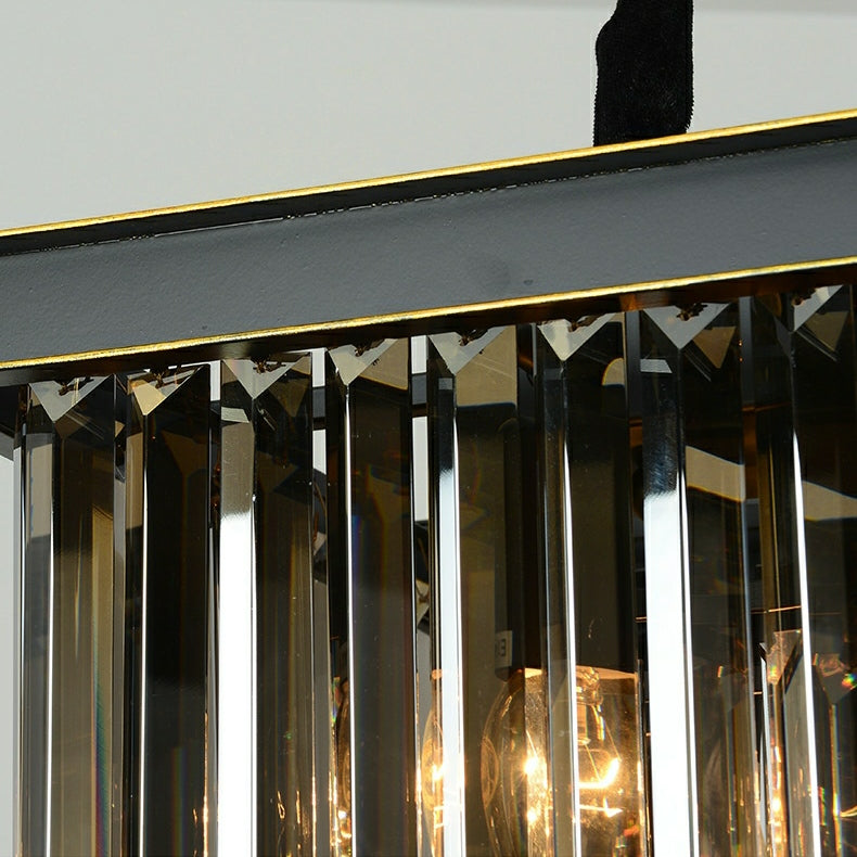 Fashion Kitchen Island Crystal Chandelier in Black / Smoky Gray Finish Two Tiers Rectangle Chain Pendant Light