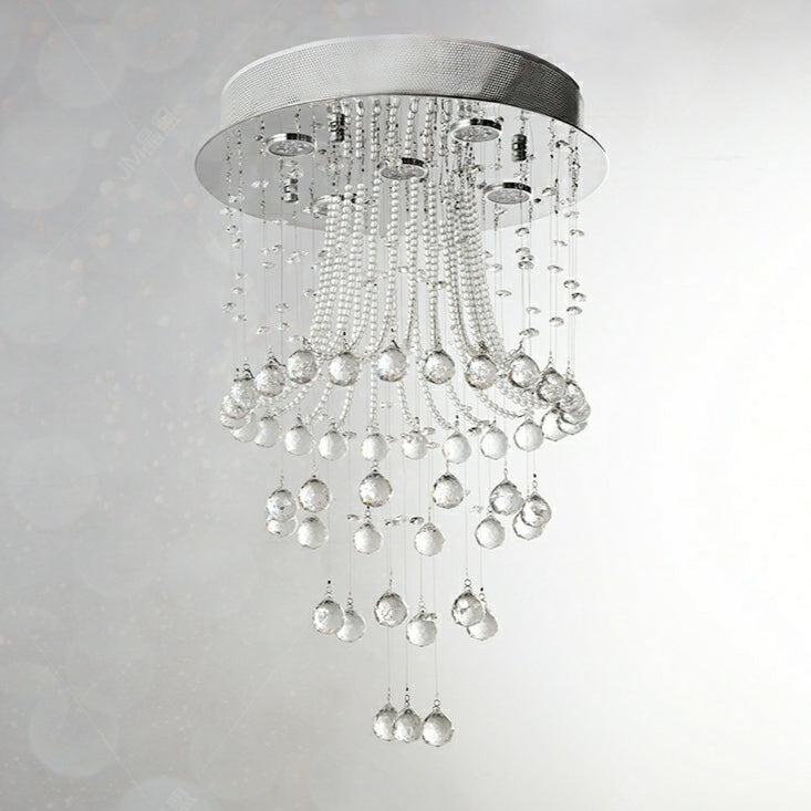 Flush Mounted Crystal Drops Chandelier Elegant Ceiling Light for Bedroom / Living Room