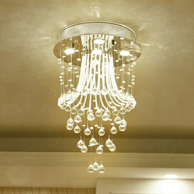 Flush Mounted Crystal Drops Chandelier Elegant Ceiling Light for Bedroom / Living Room