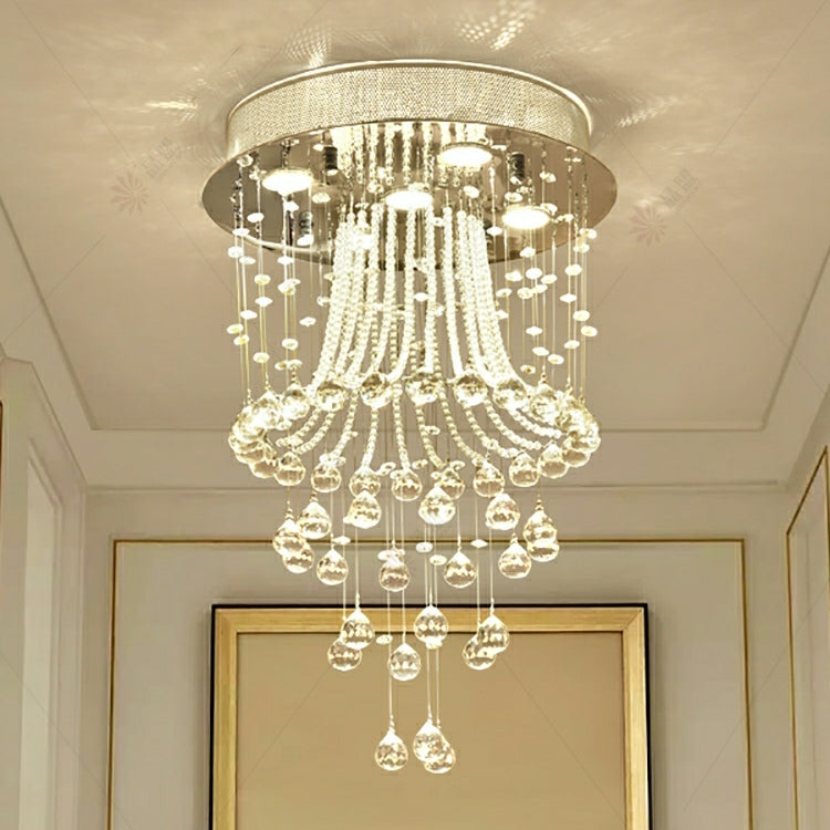 Flush Mounted Crystal Drops Chandelier Elegant Ceiling Light for Bedroom / Living Room