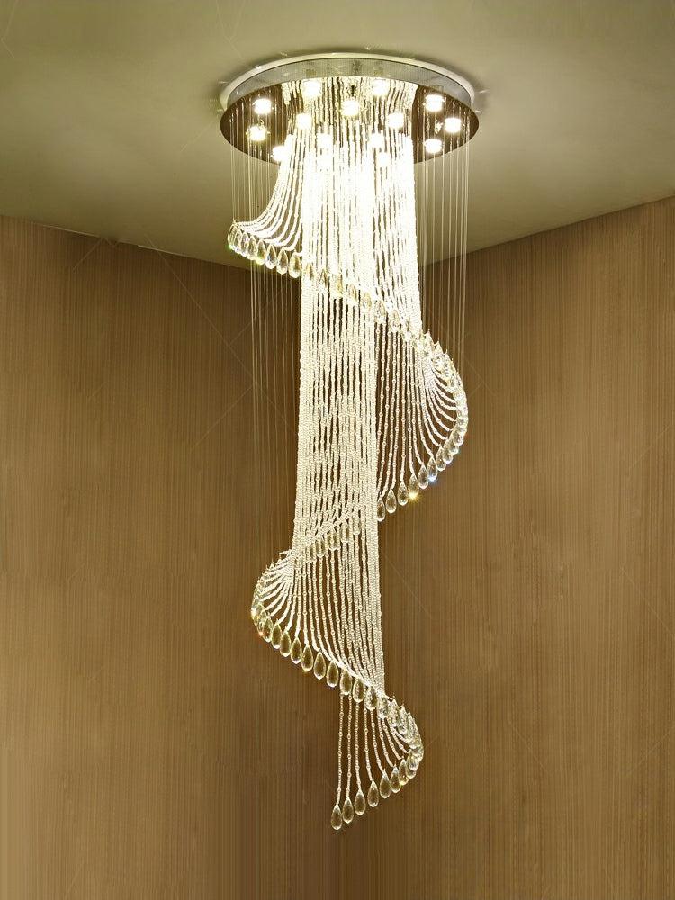 Flush Mounted Spiral Crystal Drops Chandelier Round LED Ceiling Lighting for Foyer Staircase / Hotel Entrance