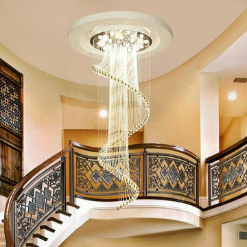 Flush Mounted Spiral Crystal Drops Chandelier Round LED Ceiling Lighting for Foyer Staircase / Hotel Entrance