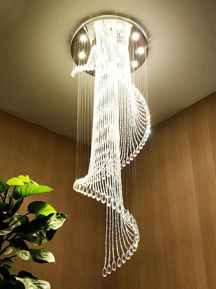 Flush Mounted Spiral Crystal Drops Chandelier Round LED Ceiling Lighting for Foyer Staircase / Hotel Entrance