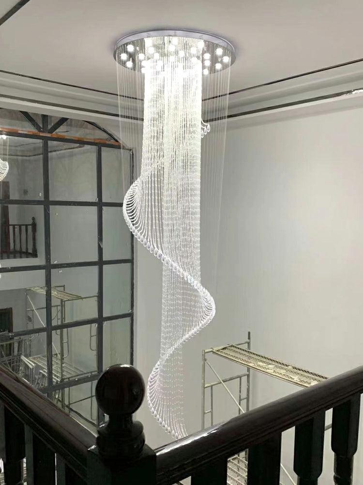 Flush Mounted Spiral Crystal Drops Chandelier Round LED Ceiling Lighting for Foyer Staircase / Hotel Entrance