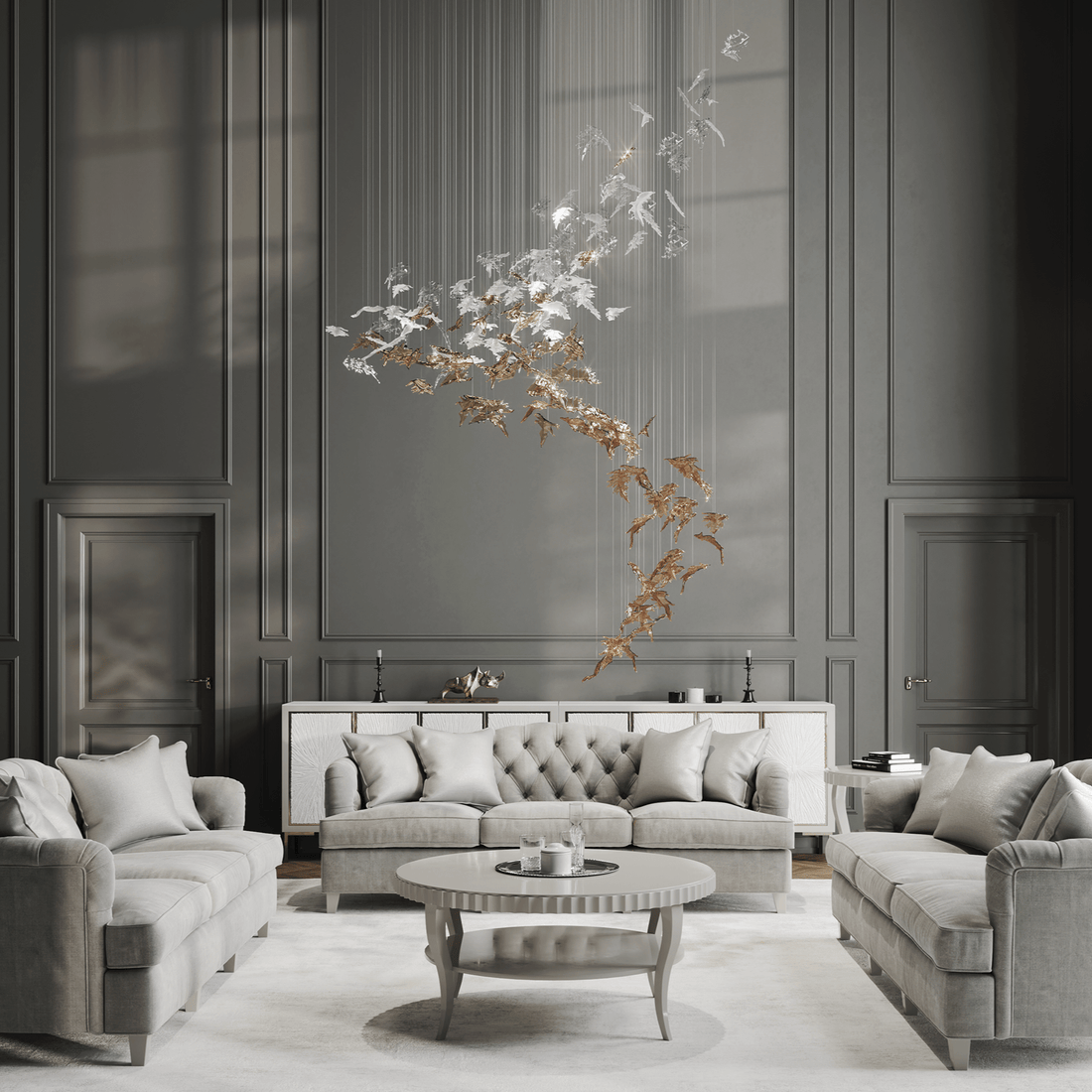 Galaxy Flying Leaves Meteor Shower Crystal Spiral Chandelier